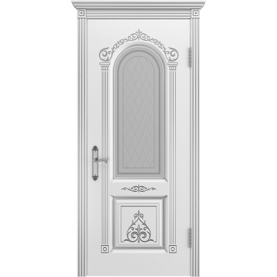 Ульяновская дверь Ода-1 белая эмаль патина серебро ДО