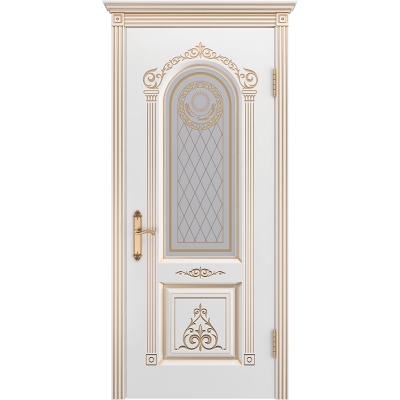 Ульяновская дверь Ода-3 белая эмаль патина золото ДО
